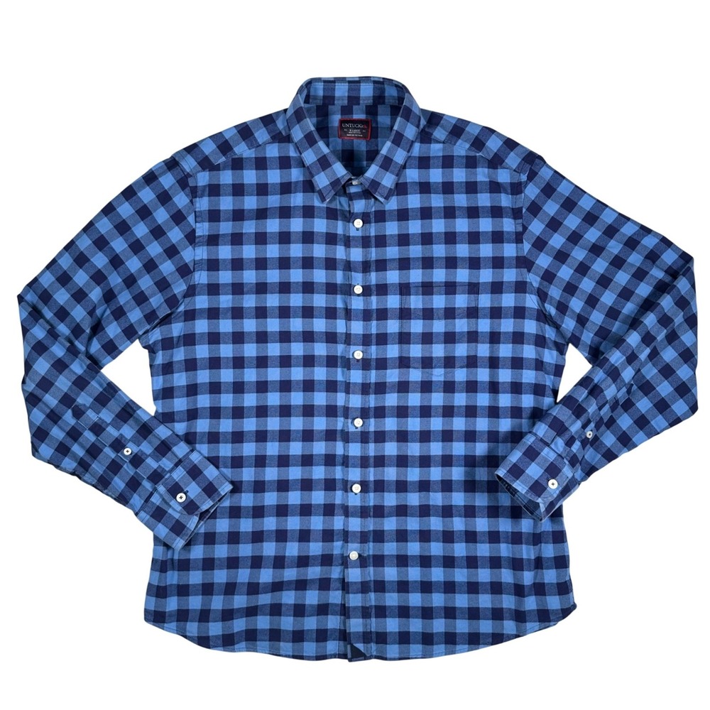 UNTUCKit Flannel Shirt Mens XL Blue Plaid Button Up Long‎ Sleeve Cotton